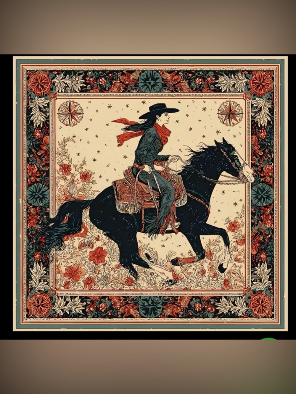 Desert Bloom Cowgirl NWT Silky Square Scarf • Western Celestial Wild Rag - Picture 3 of 6